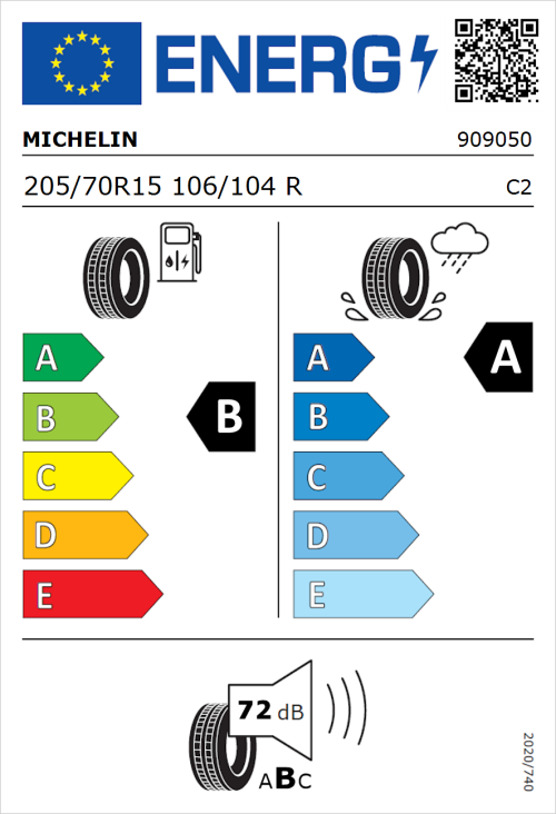 Tyre Label for Michelin Agilis 3 205/70R15 106/104R