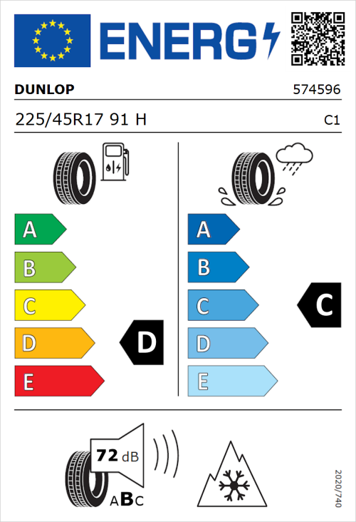Tyre Label for Dunlop SP Winter Sport 5 225/45R17 91H